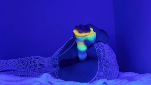 Horny femboy fucks his tight little ass with big cock and fills himself with a big load of cum