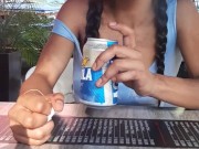 My sugar daddy controls me with a vibrator in an outdoor bar 12/16