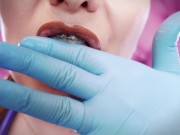 ASMR: eating food with braces, blue nitrile gloves fetish (SFW video)