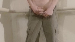 Hot twink jerking off on the building's stairs - almost got caught