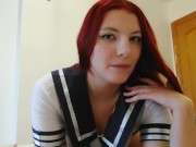 NAUGHTY RED HAIRED SCHOOLGIRL showing how she got good grades with her body and DRAGON DILDO! 1/16