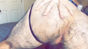 Spanking and fingering my hairy hole wearing a jock teaser