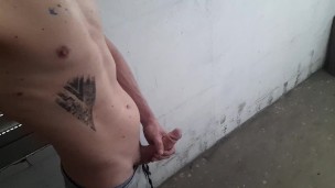 Second cumshot on the roof of the building in the same day - jerking off my 18cm cock