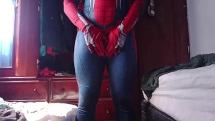 Fat spiderman jerks off