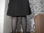 Wearing stockings and a skirt mature bbw milf with big saggy tits and hairy pussy. 16/16