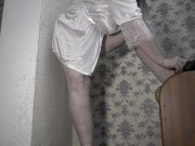 Wearing stockings and a skirt mature bbw milf with big saggy tits and hairy pussy. 2/16