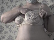 Trying on bras mature bbw milf with big saggy natural tits. 15/16