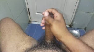 Quick jerking off in office bathroom and lot of cum