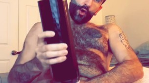 Furry daddy using a new stroking toy with vibration teaser