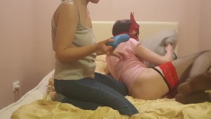 Sasha Earth gets fucked from mistress dominatrix with dildo