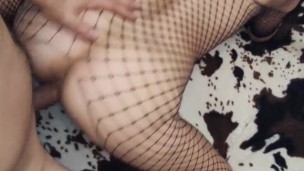 Pov doggy style fuck with skinny wife in mesh bodysuit