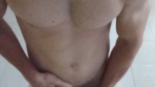 Stunning muscular Guy Jerking his long dick