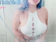 Sexy latina teasing in the shower big ass and big boobs against the glass wet t-shirt 5/16
