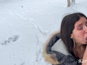 Секс в снежном лесу зимой, кончил на лицо на морозе 8/16