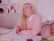 Helping my stepsister with homework but she's too distracted with vibro plug in her ass! 5/16