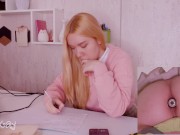 Helping my stepsister with homework but she's too distracted with vibro plug in her ass! 6/16