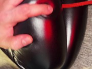 High Heels Click, Rope Pulls: Thick Cum Covers Mistress Leather Leggings