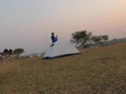 Outdoo in the tent at evening in a peaceful environment 8/16