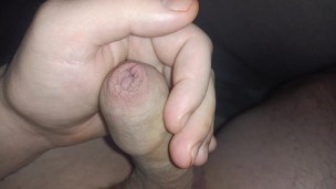 Fast cumshot from uncut cock