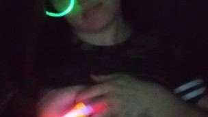 Fucking my mouth and pussy with glow sticks