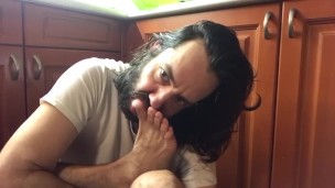 Self foot worship removing stinky socks