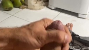 Big cock thick jerking solo at beach holiday house