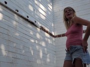 Exporing an abondoned sports building for a foto shoot and she got horny 1/16