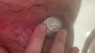 My greedy ass makes a beer disappear all the way without lube. Amateur anal Gape. Objects insertions