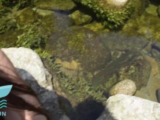 beautiful blonde is seen swimming alone naked and warms up  facial in the face