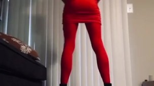 trying on my new red stockings ❤️ with something sexy under my tight dress 😘