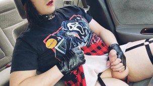 Femboy gets caught jerking in car