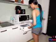 Petite Asian amateur GF from Thailand makes dinner and having sex after 2/16
