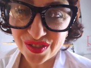 Naked lady boss in the office without panties. The bitch dresses in an office suit and plays with in 7/16