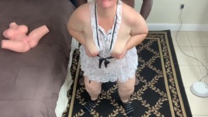 Threesome With Hot Big Booty Blonde SSBBW Maid Wife & Sex Doll, Guy Fucking Two Pussy And Cumming