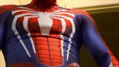 spiderman jerk off and cum in ps4 replica suit