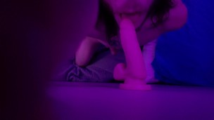 Femboy Twink strip teases and sucks dildo then teases tight asshole