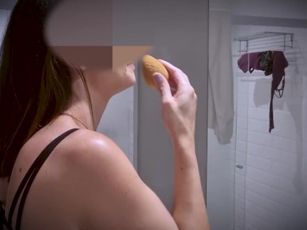 Wife putting on makeup to go to the night club to give blowjobs.