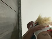 Hot and sexy girl got licked by old man in the kitchen, till hard screaming orgasm. 4/16