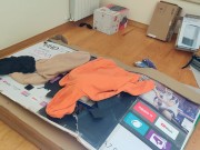 Stepsister receives anal internal cumshot through a hole in a box 1/16