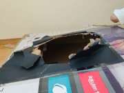 Stepsister receives anal internal cumshot through a hole in a box 16/16