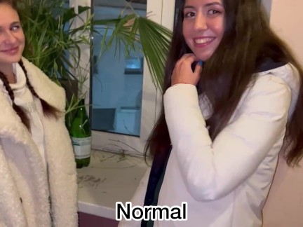 modest girls in the entrance were very cold and agreed to have sex with unfamiliar guys