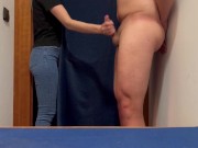 I masturbate in the dressing room of the clothing store and call the worker to help me finish