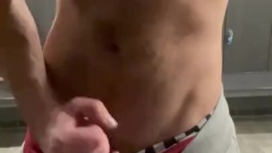 Gym masturbating in grey sweatpants, underwear ,