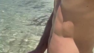 Hot tall guy stroking jerking at the beach solo