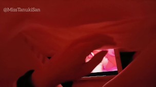 POV Kawaii Asian girl touching herself watching lesbian porn hentai wet Pink Pussy family are home