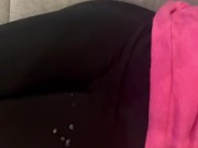 small cumshot on her leggings while watching tv 16/16