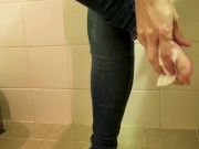 She gives a blowjob in the bathroom hidden from the other people in the house. 16/16