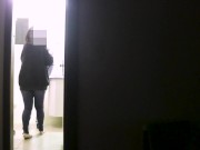 She gives a blowjob in the bathroom hidden from the other people in the house. 2/16