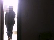 She gives a blowjob in the bathroom hidden from the other people in the house. 3/16