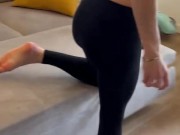 she licks my balls and i cum on her leggings 1/16